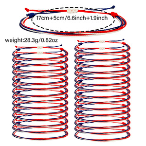 Fashion String <b>Bracelets</b> Set Of 30 Pieces <b>Red</b> White Blue Braided Waxed Thread Adjustable For Independence Day Celebration - Product Image 4