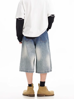 Shorts en jean délavé vintage dégradé déchiré pour homme, coupe ample et courte, style streetwear hip-hop, décontracté pour l'été, vente en gros