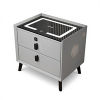 Table de chevet moderne intelligente de luxe de haute qualité avec chargeur sans fil, serrure à empreintes digitales, 2 tiroirs, bois, verre trempé, meubles de chambre à coucher