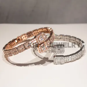 Luxury Iced Out Moissanite Bracelet Cuff 925 Sterling Silver Baguette Moissnaite Bracelets