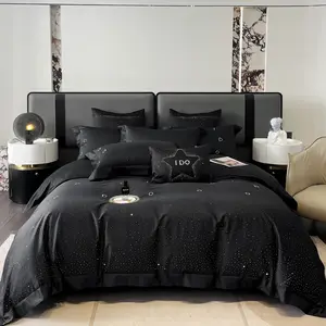 High grade Egyptian cotton star comforter cover black king size solid color boys quilt cover home textile bedding set supplier