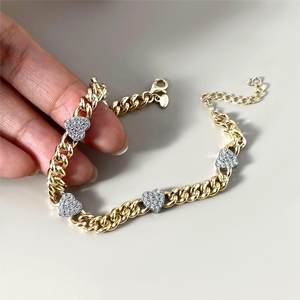 Bracelet FOXI en argent sterling 925 plaqué or <span class=keywords><strong>bicolore</strong></span> avec diamants pavés en forme de cœur, bracelet à maillons <span class=keywords><strong>gourmette</strong></span>, bracelet cubain, collections cubaines - Product Image 1