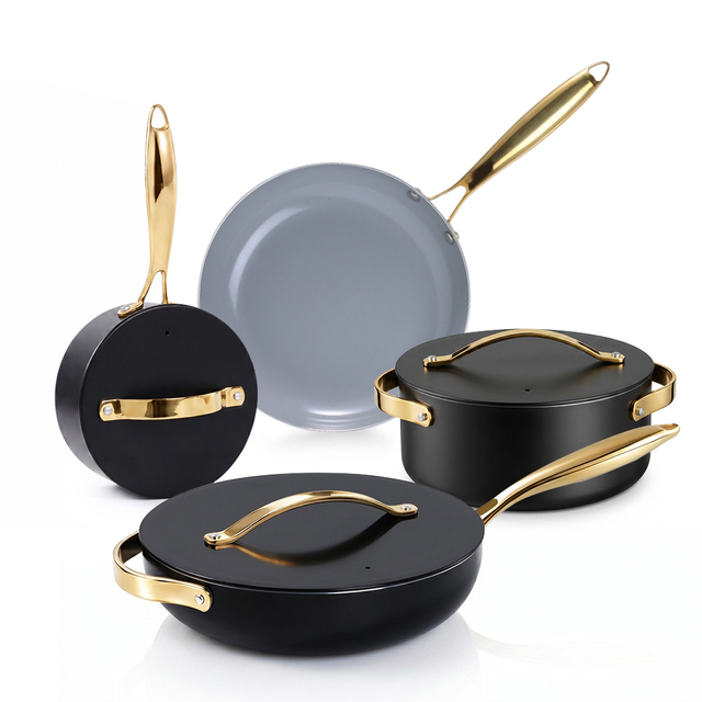 Kitchen PFAS PFOA Free Oven Safe Aluminum Ceramic Non-stick Coating Cookware Set Cooking Pots and Pans Set With Lids
