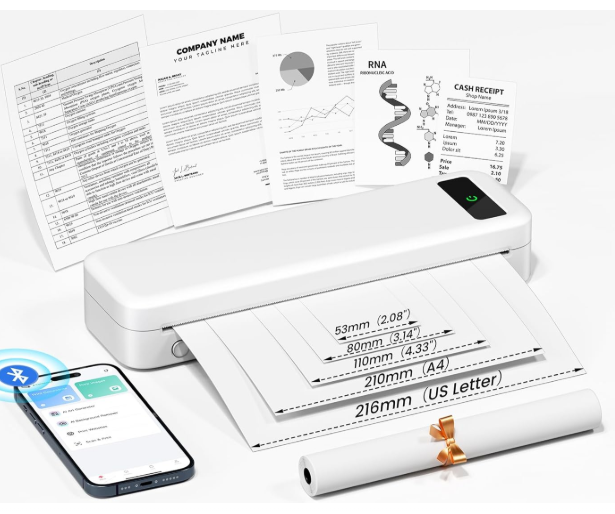 Portable Printers Wireless for Travel Thermal Printer Small Bluetooth Mobile Compact Printer Support 8.5" X 11" US Letter & A4
