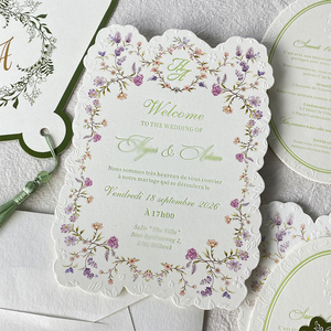 Tarjetas de Invitación de Boda con Diseño Floral Estilo Francés, Personalizadas con Borlas y <span class=keywords><strong>Detalles</strong></span> en Relieve, con Sobres - Product Image 1