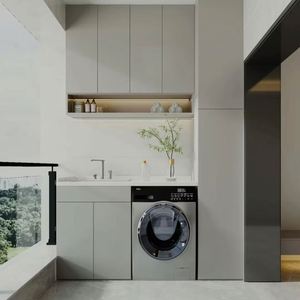 Mueble Moderno de Madera Maciza para Lavadero con Lavadora y Diseño Elegante - Product Image 1