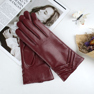 Warm Winter Classic <strong>Black</strong> Red Brown Genuine Sheepskin <strong>Womens</strong> Driving <strong>Leather</strong> <strong>Gloves</strong> - Product Image 4