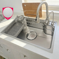 Évier de cuisine OEM personnalisé en acier inoxydable SUS304, à texture 3D gaufrée, à cuve unique, à encastrer sous plan, multifonctionnel, type poste de travail