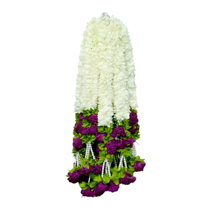 Artificial <b>White</b> Floral Garland with Purple Flower Accents Pearl <b>Hanging</b> Mala for Wedding Festival Temple Decoration - Product Image 1