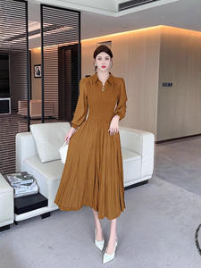 Custom Length Miyake plissettato <span class=keywords><strong>abiti</strong></span> da donna <span class=keywords><strong>su</strong></span> <span class=keywords><strong>misura</strong></span> con colletto con maniche a frange tinta unita ampio abito da ufficio casual - Product Image 6