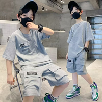 Ensemble de Vêtements pour Garçons, Boutique Enfants, 2 Pièces, Chemise Uni à Manches Courtes et Short Mi-Long, Tenue d'Été pour Adolescents et Enfants
