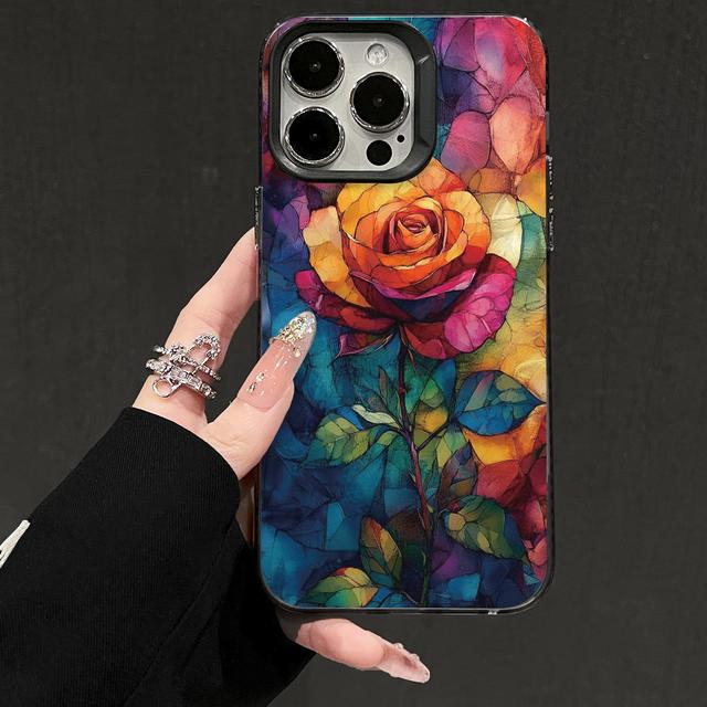 Aesthetic Stained Glass Floral Print iPhone Case, Colorful Artistic Cover for Art Lovers for iPhone 17/16/15/14/13/12 Pro Max