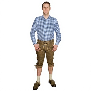Auténticos pantalones bávaros de cuero hasta la rodilla para hombre, de piel de vaca y gamuza, conjunto tradicional alemán premium para el Oktoberfest. - Product Image 1