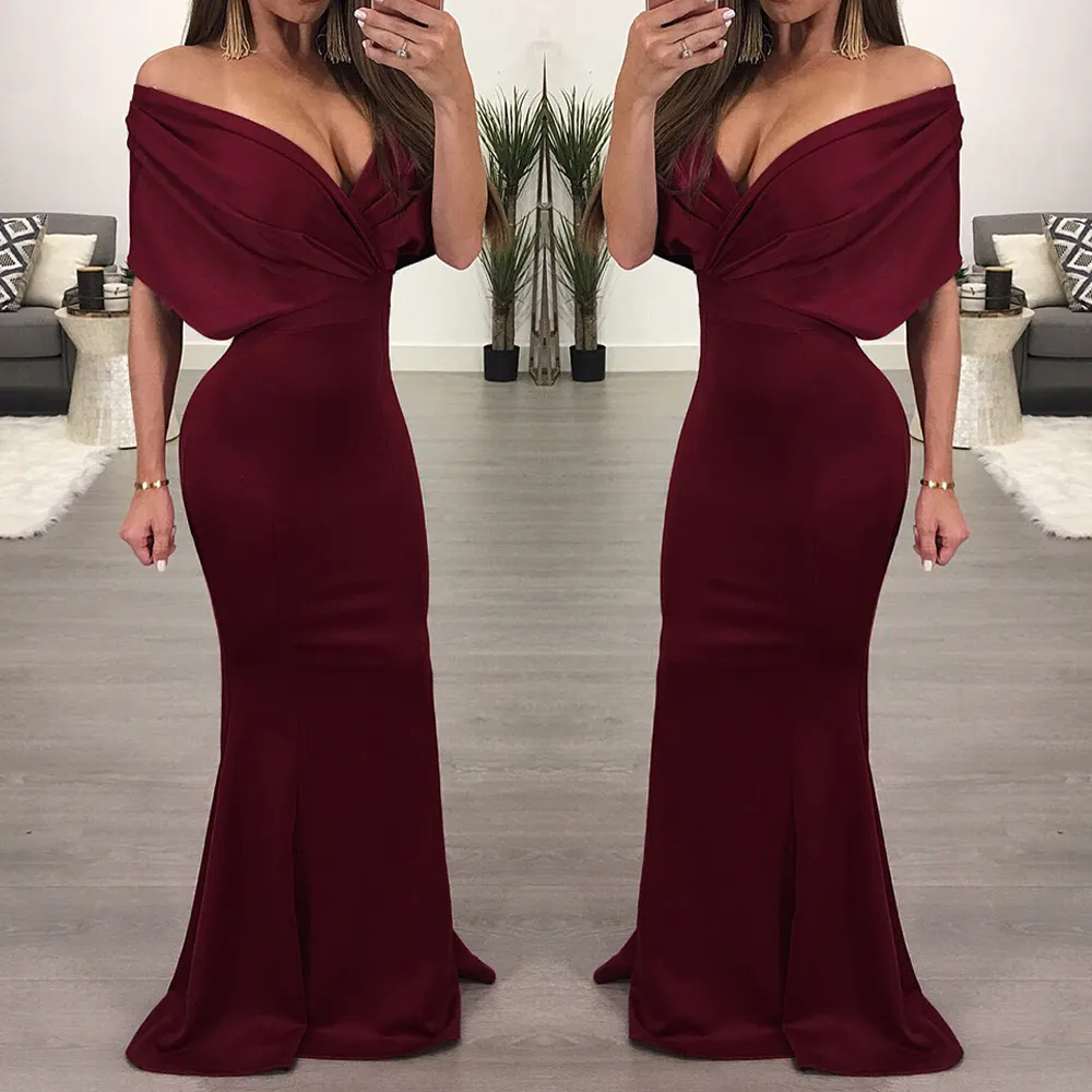 Fashion custom woman off the shoulder ruched formal party dress bodycon Mermaid evening dress