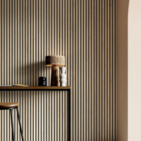 Panneau MDF Akupanel moderne 3D courbé, flexible et ondulé, avec lattes en fibre de polyester insonorisantes pour salon et usage domestique