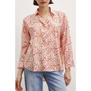 Camisa Modal con Estampado Floral Naranja para Mujer, Blusa Casual con Botones, Estilo Diario, Tela Popelina - Product Image 4