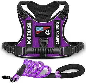 Pet Dog Harness Vest And Leash Set-Adjustable Soft Oxford Reflective Dog Harness Purple