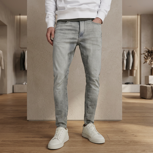 2024 New Stock Men's Straight <b>Elastic</b> Breathable Woven <b>Jeans</b> 3689 Distressed Denim Mid Waist Midweight Casual Winter Washed - Product Image 3