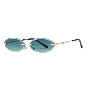 Nouvelles lunettes de soleil ovales pour femmes, monture en métal sans cadre, UV400, légères, type 3, pare-soleil, monture noire, verres en PC, lunettes tendance - Product Image 1