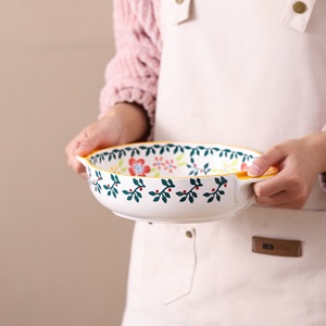 Ciotola in Ceramica Grande da 1200ml con Doppio Manico Dipinta a Mano per <span class=keywords><strong>Insalata</strong></span>, Zuppa, Frutta con <span class=keywords><strong>Disegno</strong></span> di Fiori e Piante - Product Image 4