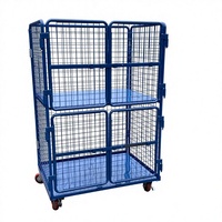 Conteneur en fil métallique pliable à 4 portes, conteneur de stockage en acier, chariot à roulettes pour le transport logistique