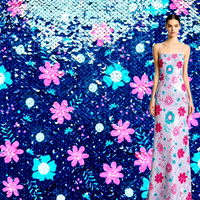 Robe florale pleine largeur de style européen et américain, en tissu brocart perlé tendance, broderie de sequins réversible, 100% polyester