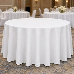 Wholesale White <b>Round</b> Polyester Tablecloth for Hotel Restaurant Banquet Wedding Event Rental Bulk Supply - Product Image 1