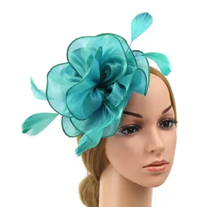 Grosir Mewah Derby Elegant Fancy Fascinator Pakaian Wanita Pertama Cocok Organza Gereja Topi untuk Wanita