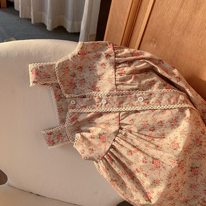 Vestido de flores fragmentadas para niñas Vibe francés de verano, vestido de princesa sin mangas de campo Retro de estilo palaciego para niñas con ribete de encaje - Product Image 5