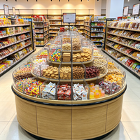 Vitrine d'îlot pour snacks en vrac de supermarché, Étagère à aliments en vrac multicouche en bois, Présentoir personnalisé pour noix et bonbons de magasin de proximité