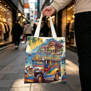 Bolso Tote Filipino Jeepney para Mujer - Ligero, Gran Capacidad, Reutilizable, para Playa, con Estampado Icónico de Jeepney - Product Image 6