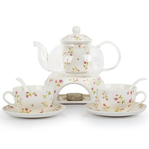 Venta caliente 24 oz té <span class=keywords><strong>tetera</strong></span> de porcelana calentador 2 set de <span class=keywords><strong>taza</strong></span> de la porcelana y platillo y <span class=keywords><strong>cuchara</strong></span> <span class=keywords><strong>tetera</strong></span> de cristal y más caliente - Product Image 2