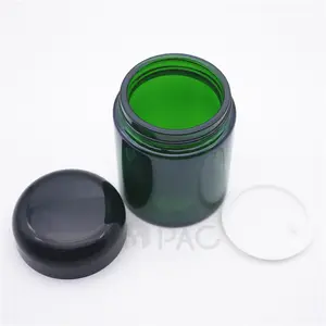 Eco Friendly Tall Round Green Colored Glass Jars With Lids For Cream 100ml