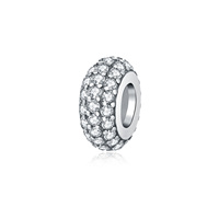 Perle d'espacement classique en zircon cubique transparent entièrement pavé, à grand trou, style breloque européenne, en cuivre plaqué argent, brillante et étincelante, pour superposition
