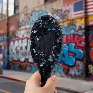 Personal isierte schwarze Katze Haarkamm Acetat Haar bürste Erstaunliche Haar Tages bürste Cellulose acetat Bambus haar bürste - Product Image 3