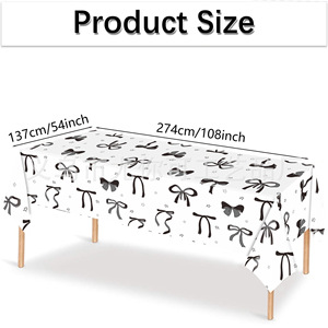 Mantel desechable con lazo en blanco y negro, 137x274 cm, para fiesta de cumpleaños, cubierta de papel plástico de estilo oscuro - Product Image 2