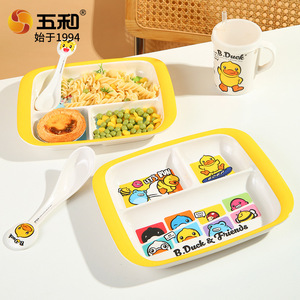 B.Duck Kids <b>Dinner</b> <b>Tray</b> Melamine 3 Compartment Cartoon Design For Children Feeding - Product Image 1