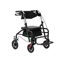 Déambulateur pliable en alliage d'aluminium léger avec siège rembourré et roues de 8 pouces pour personnes âgées, aide à la mobilité extérieure