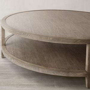 Table basse de salon américaine, table basse ronde en bois recyclé antique avec rangement - Product Image 2