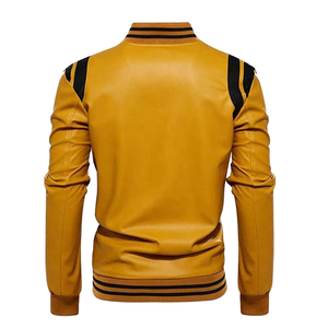 OEM Custom <b>Genuine</b> Leather Varsity Jacket for Men Casual Real Leather Motorbike Jacket With <b>Nylon</b> Shell - Product Image 1