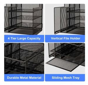 Office Metal Desk <b>Organizers</b> and Accessories 4-Tier Paper Letter Tray <b>Organizer</b> Desk Paper <b>Organizer</b> with Folder and Pen Holder - Product Image 4
