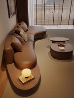 Style médiéval simple et élégant combinaison personnalisée plateau en bois chaise longue en cuir en forme de salon canapé d'hôtel