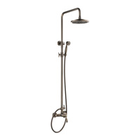 Robinet de douche mural rétro de luxe en bronze antique tout cuivre à double poignée avec fonction eau chaude/froide