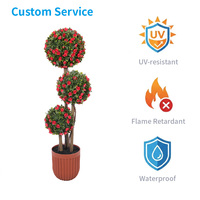 Arbre topiaire artificiel en rose rouge à 3 boules, résistant aux UV, personnalisé, plante en pot artificielle détachable, décoration de jardin extérieur, bureau, Pâques