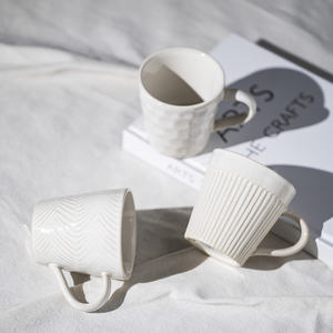 Taza de té de Color blanco reactivo moteado de cerámica, forma redonda, punto, línea grabada en relieve, taza Regular para restaurante en casa - Product Image 3