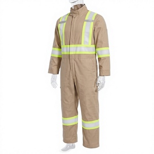 Combinaison de sécurité haute visibilité, vêtements de travail avec bandes réfléchissantes, beige, tenue de protection industrielle, manches longues, uniforme de chantier - Product Image 5