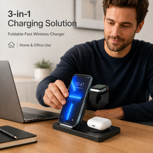 ที่วางโทรศัพท์ 3 in 1 แท่นชาร์จไร้สายแบบพับได้ 15W ขดลวดคู่ พร้อมแผ่นรองนาฬิกา จัดตำแหน่งแม่เหล็ก ชาร์จเร็ว - Product Image 6