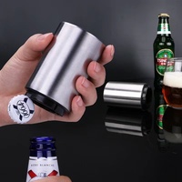 Ouvre-bouteille magnétique en métal, automatique, Push-up, personnalisé, ouvre-bouteille de bière rond en acier inoxydable avec aimant