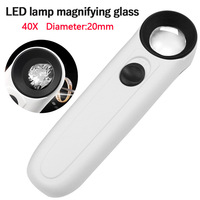 Loupe de Bijoutier Portative 40X21mm avec Mini LED, Lentille Acrylique, 2 Lumières LED, Protection des Yeux, Blanche, pour Bijoux et Montres