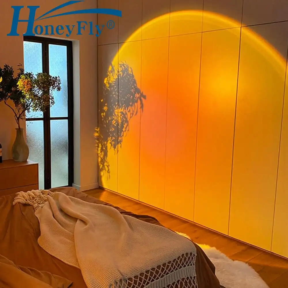 HoneyFly सूर्यास्त वातावरण एलईडी रात को प्रकाश यूएसबी 5V 5W इंद्रधनुष प्रोजेक्टर टेबल लैंप पृष्ठभूमि दीवार सजावट संचालित